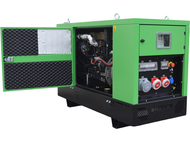 Stromerzeuger Diesel 20kVA 230V 50Hz, 1500 U/Min
Dieselmotor KOHLER KDI 1903 M(Stage V), Elektrostart, 50 Liter Tank
Synchrongenerator 4 Pole Bürstenlos mit AVR Regelung
Schallverhaubung
Steuerung Comap AMF 25 (digitale Anzeige für Spannung, Strom, Frequenz, Tankinhalt)
Not Aus Schalter
Batterieladegerät inkl. externen Geräteanbaustecker
Betriebswahlschaltung IT/TN (Feld/ Haus) 1xCEE 400V 32A, 1xCEE 400V 16A, 1xCEE 230V 16A, 1xSchuko